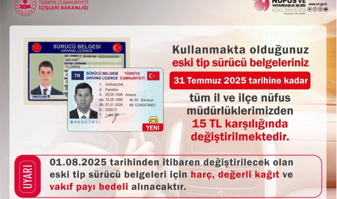 Yozgat Valiliği, 2016 yılı öncesinde alınan eski tip sürücü belgelerinin