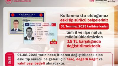 Yozgat Valiliği, 2016 yılı öncesinde alınan eski tip sürücü belgelerinin