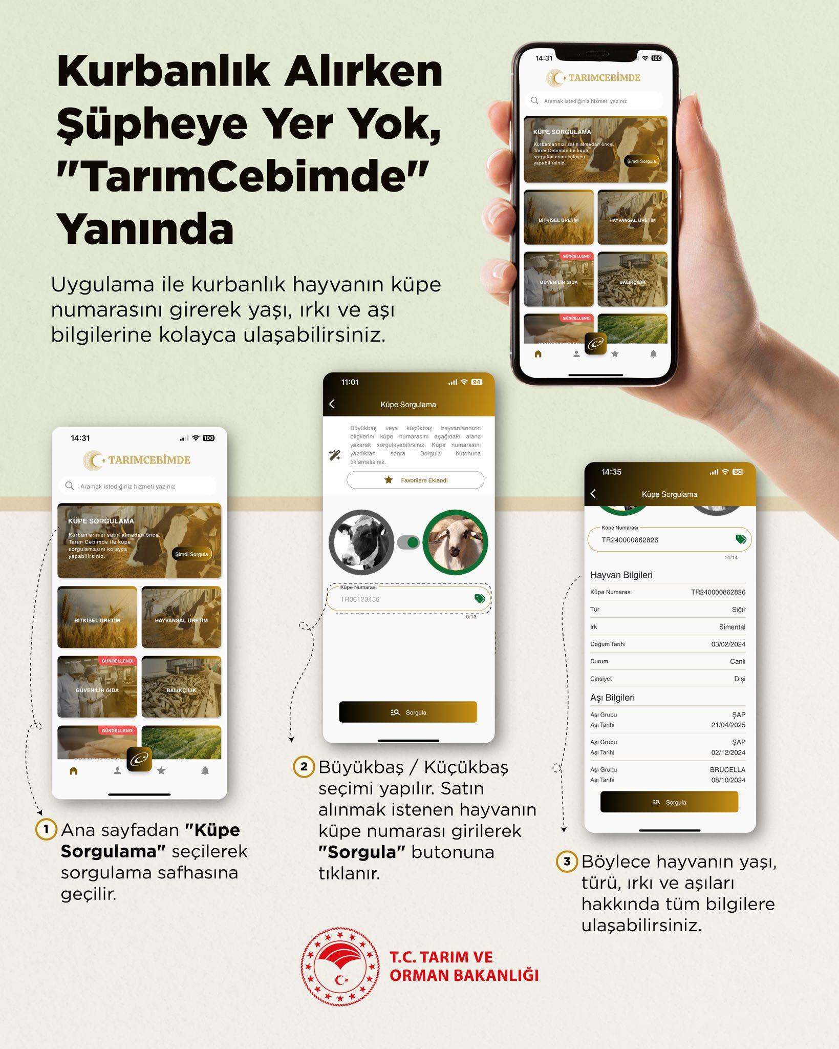 Boğazlıyan İlçe Tarım Müdürlüğü, “TarımCebimde” uygulamasıyla kurbanlık hayvanların yaş, ırk