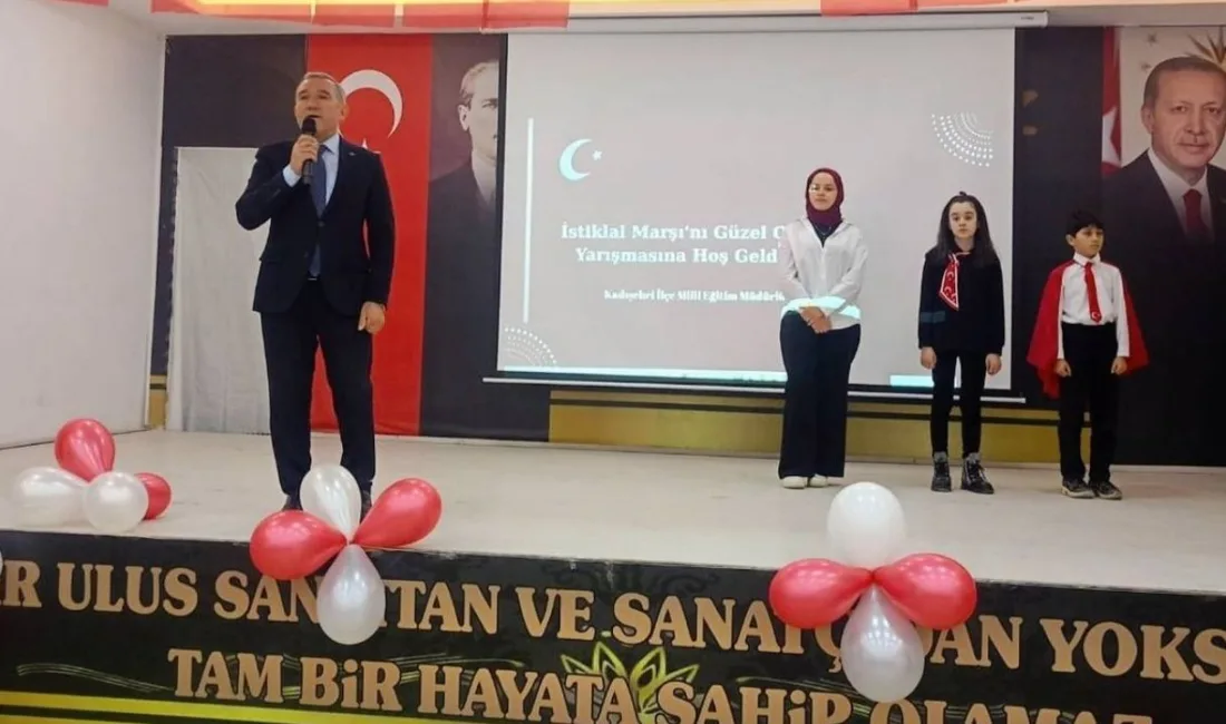 Kadışehri'nde ilkokul, ortaokul ve liseler arasında gerçekleştirilen İstiklal Marşı'nı Güzel