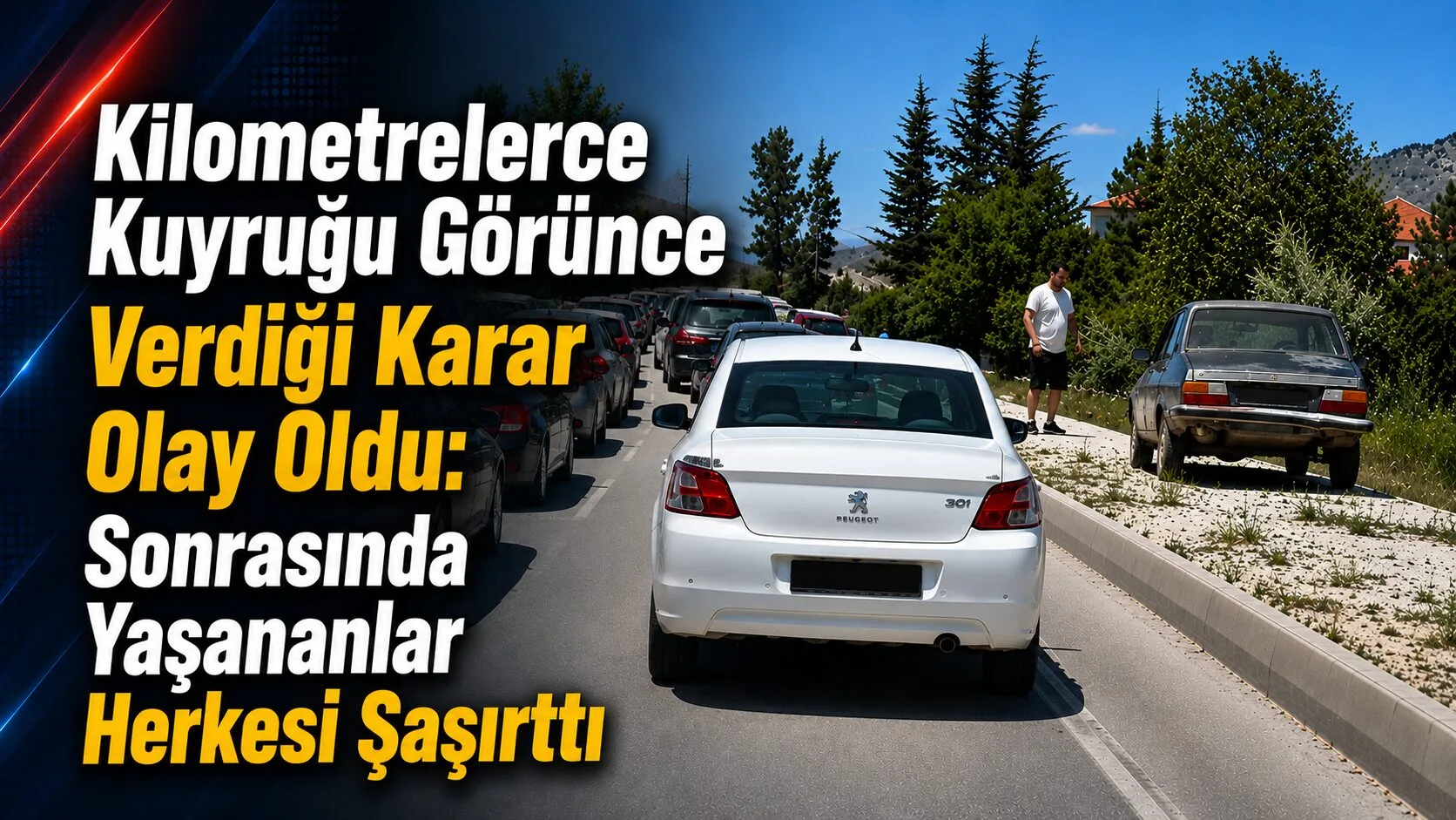 Bayram dönüşü yoğun trafikte ilerlemekte zorlanan bir sürücü, çözümü kaldırıma