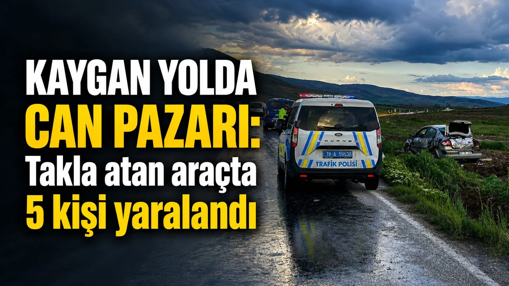 Kaygan yolda kontrolden çıkan otomobilin takla atması sonucu 5 kişi
