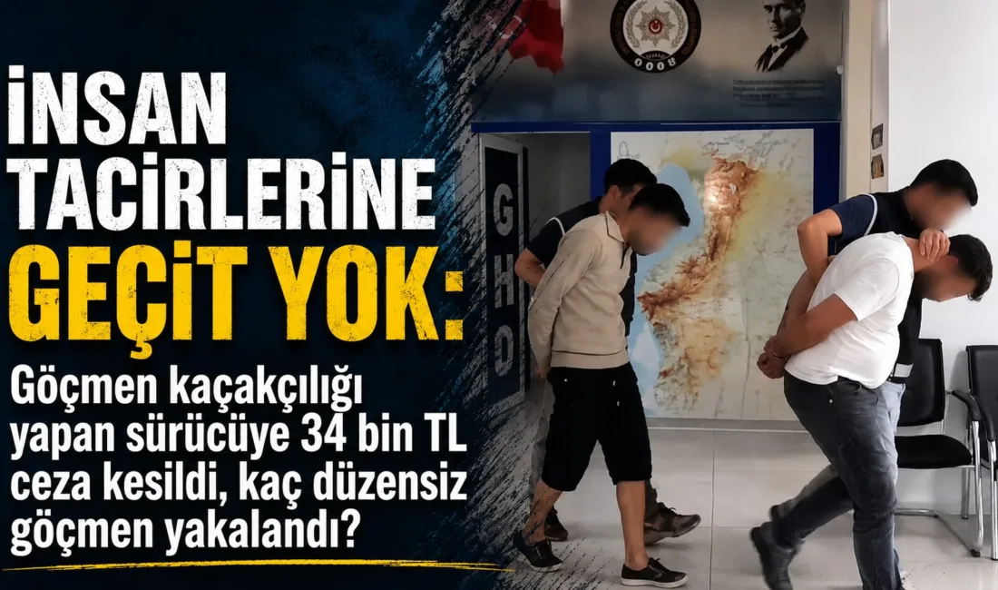 Düzenlenen operasyonda 5 kaçak göçmen yakalanırken, insan taciri sürücüye 34