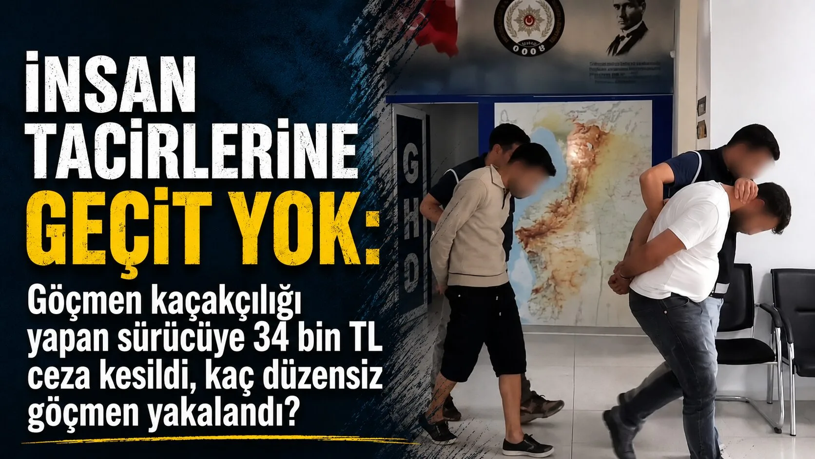 Düzenlenen operasyonda 5 kaçak göçmen yakalanırken, insan taciri sürücüye 34