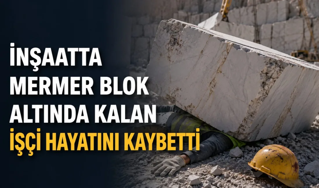 55 yaşındaki F.C., yük asansöründen düşen mermer bloğun altında kalarak
