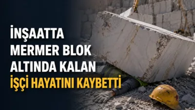 55 yaşındaki F.C., yük asansöründen düşen mermer bloğun altında kalarak