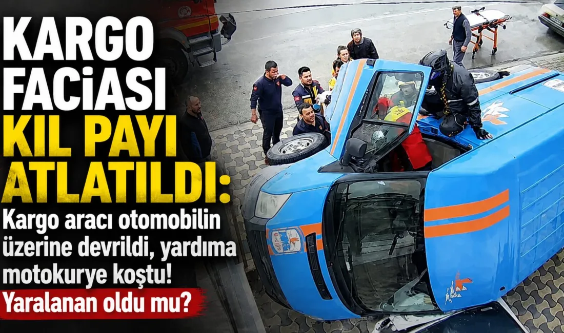 Bir kargo minibüsü, park halindeki otomobilin üzerine devrildi. Kazada yaralanan