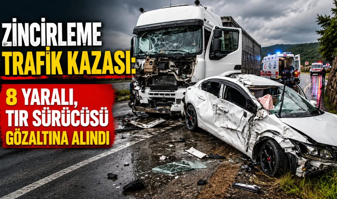 Gerçekleşen zincirleme trafik kazasında 1 tır, 1 traktör ve 3