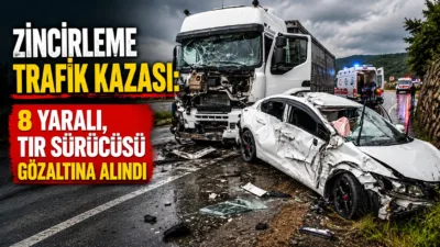 Gerçekleşen zincirleme trafik kazasında 1 tır, 1 traktör ve 3