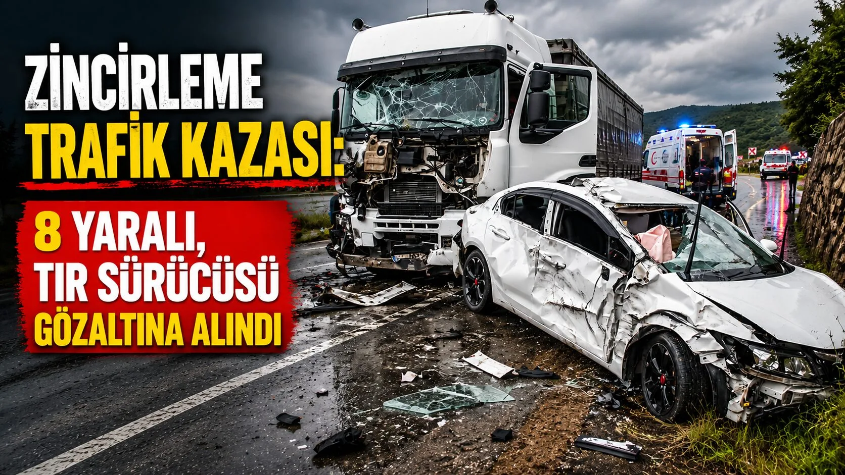 Gerçekleşen zincirleme trafik kazasında 1 tır, 1 traktör ve 3
