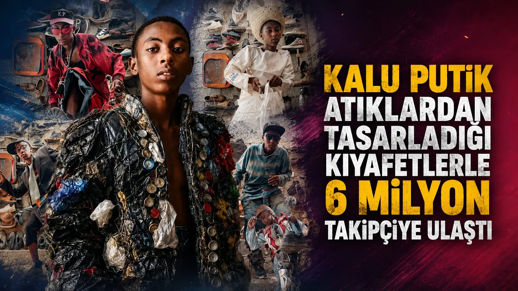 Etiyopyalı sosyal medya fenomeni Kalu Putik, plastik şişe, lastik ve